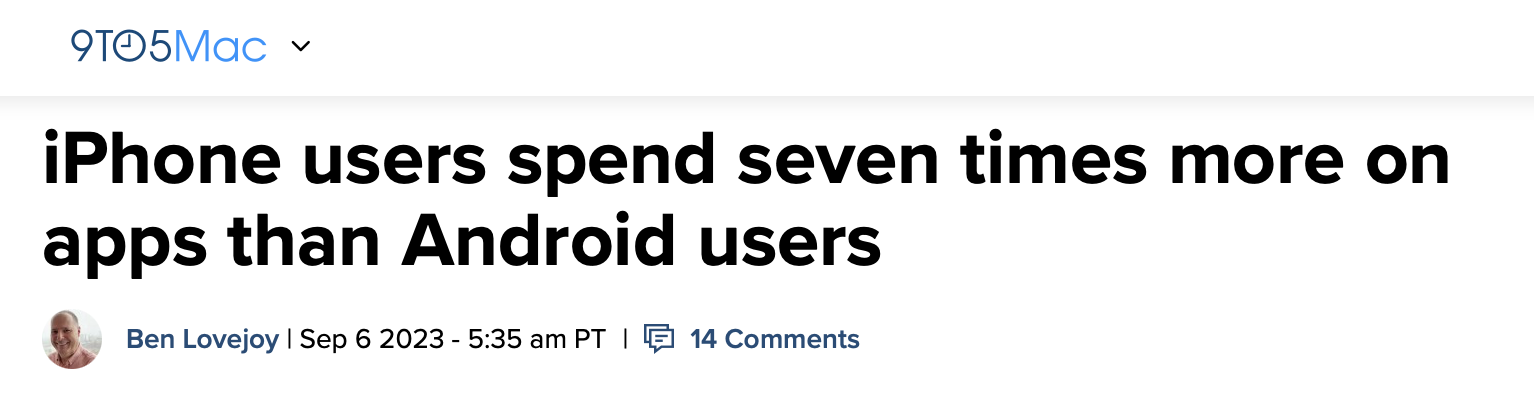 News headline about how iPhone users spend 7 times more