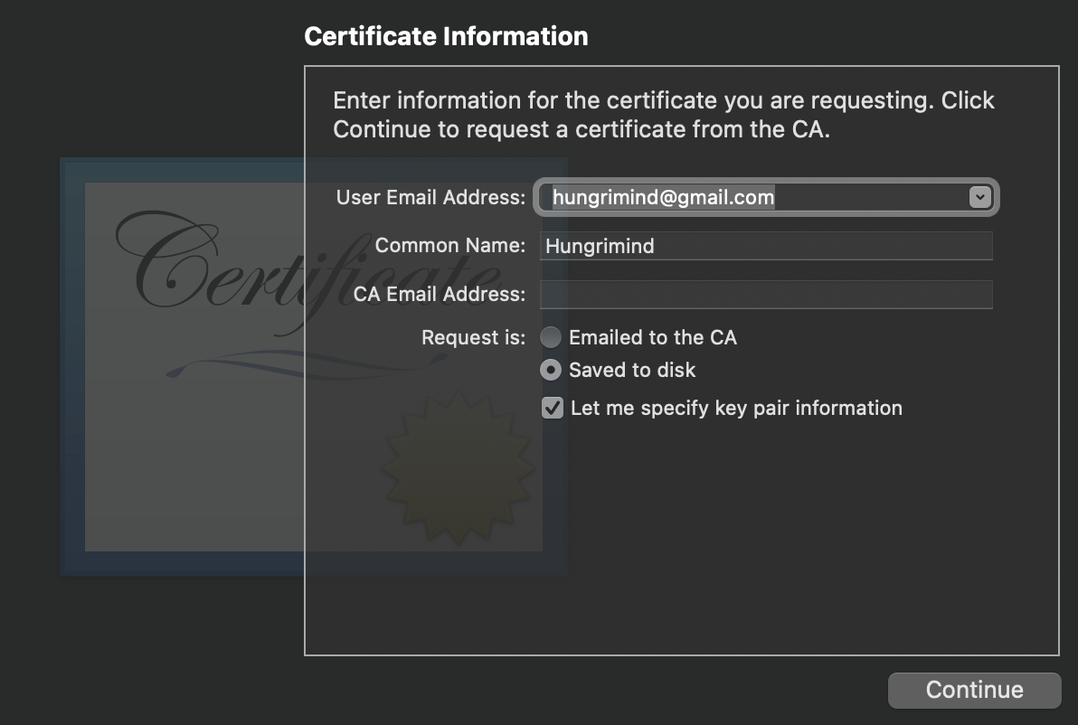 Add in Certificate Information